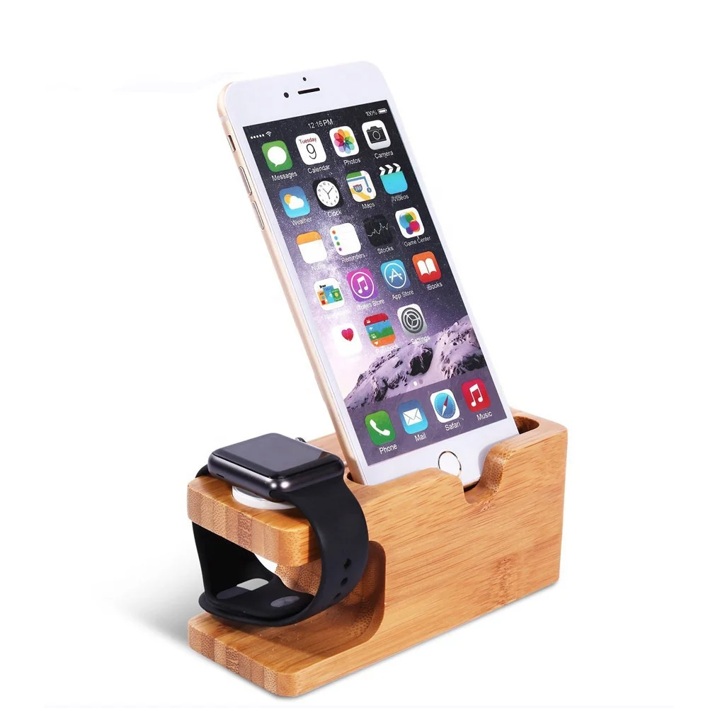 Charging Dock for Apple Watch Phone Stand Station Wood Base Charger Holder for Apple Watch IWatch IPhone Bamboo