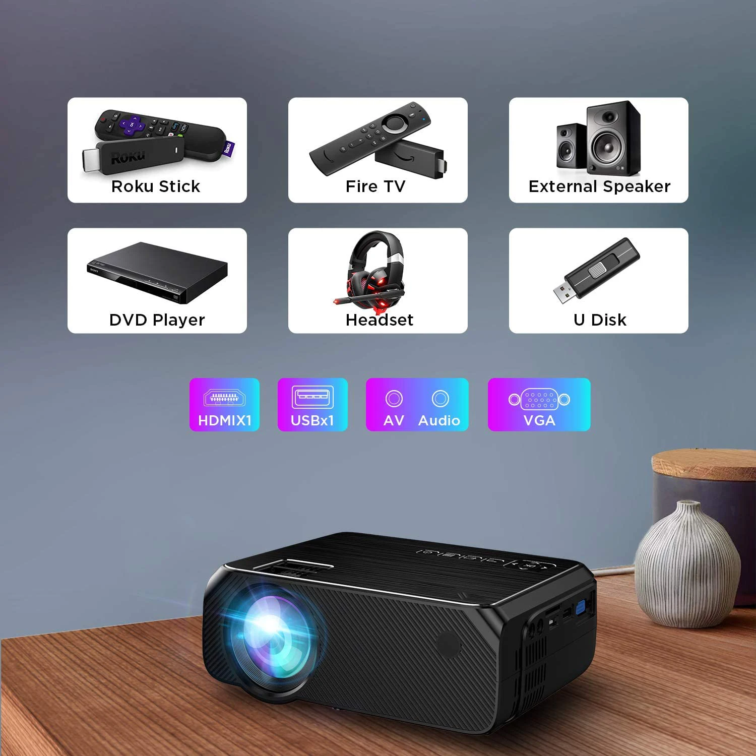 Amazon Bestselling Wireless Mini Portable LED Projector Support 1080P Play Games with PS4 XBox Bomaker Projector factory price
