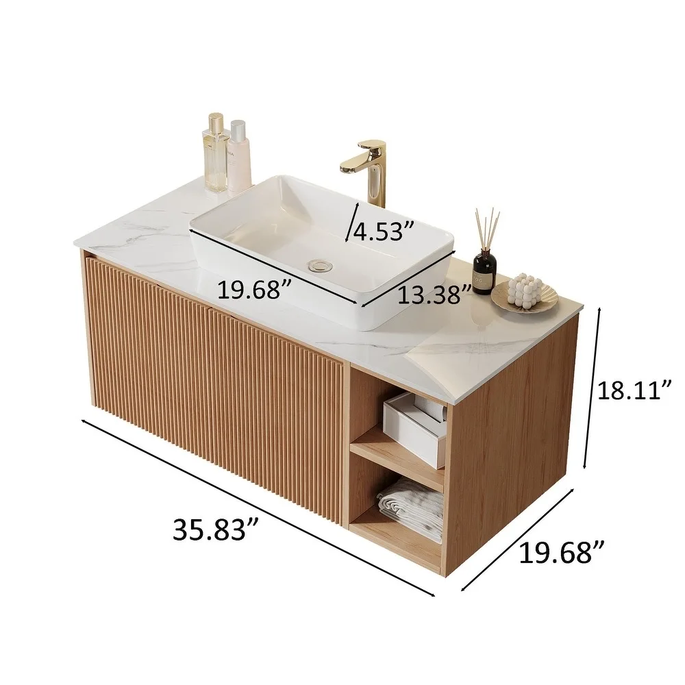 product wall mounted luxury style  ribbed  textured vanity wall hung bathroom cabinet vanity with mirror basin-5