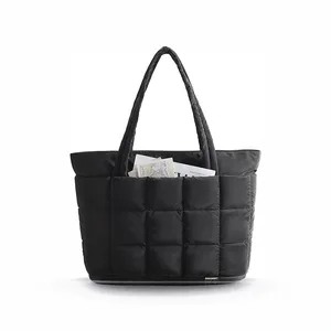 Women's Large Capacity Water-Resistant Quilted Work Expandable Soft Puffer Tote Bag  for Travel and Shopping
