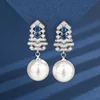 Blue White pearl stud earrings