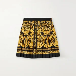 Clothing Manufacturer Custom Spring Summer Black High Waist Pleated Print Women Elegant Casual Mini Skirt