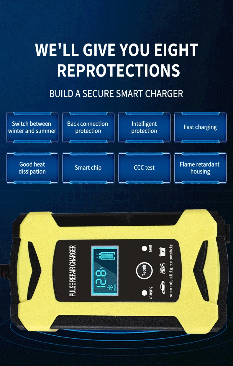 Automatic fast 12V car battery charger 12v 6a Maintenance-free deepcycle 12 volt trickle battery charger with pulse repair_9