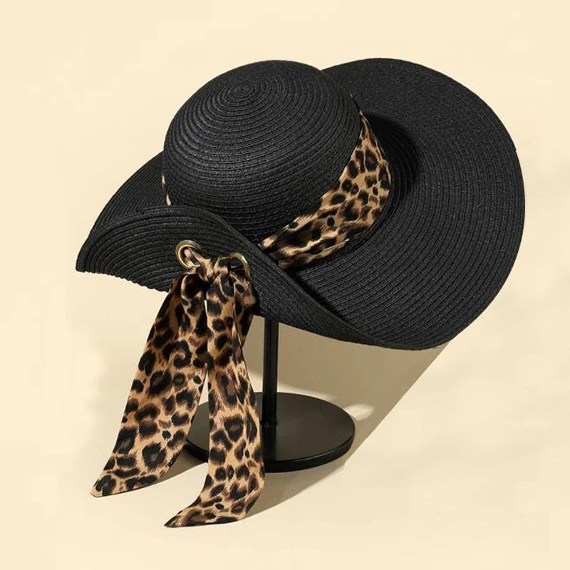 leopard print wide brim hat