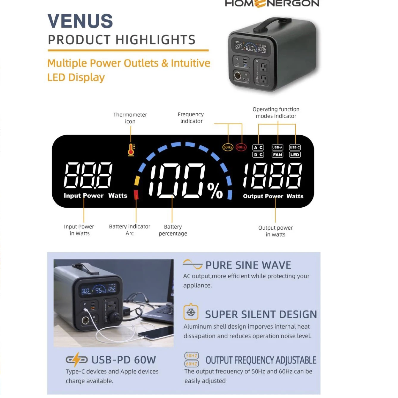 Enerlution 、 Hybess - Green New Convalials 1000WH Solar Generator Power Protable Generator for Outdoors Camping Travel Portable Protable Station 9