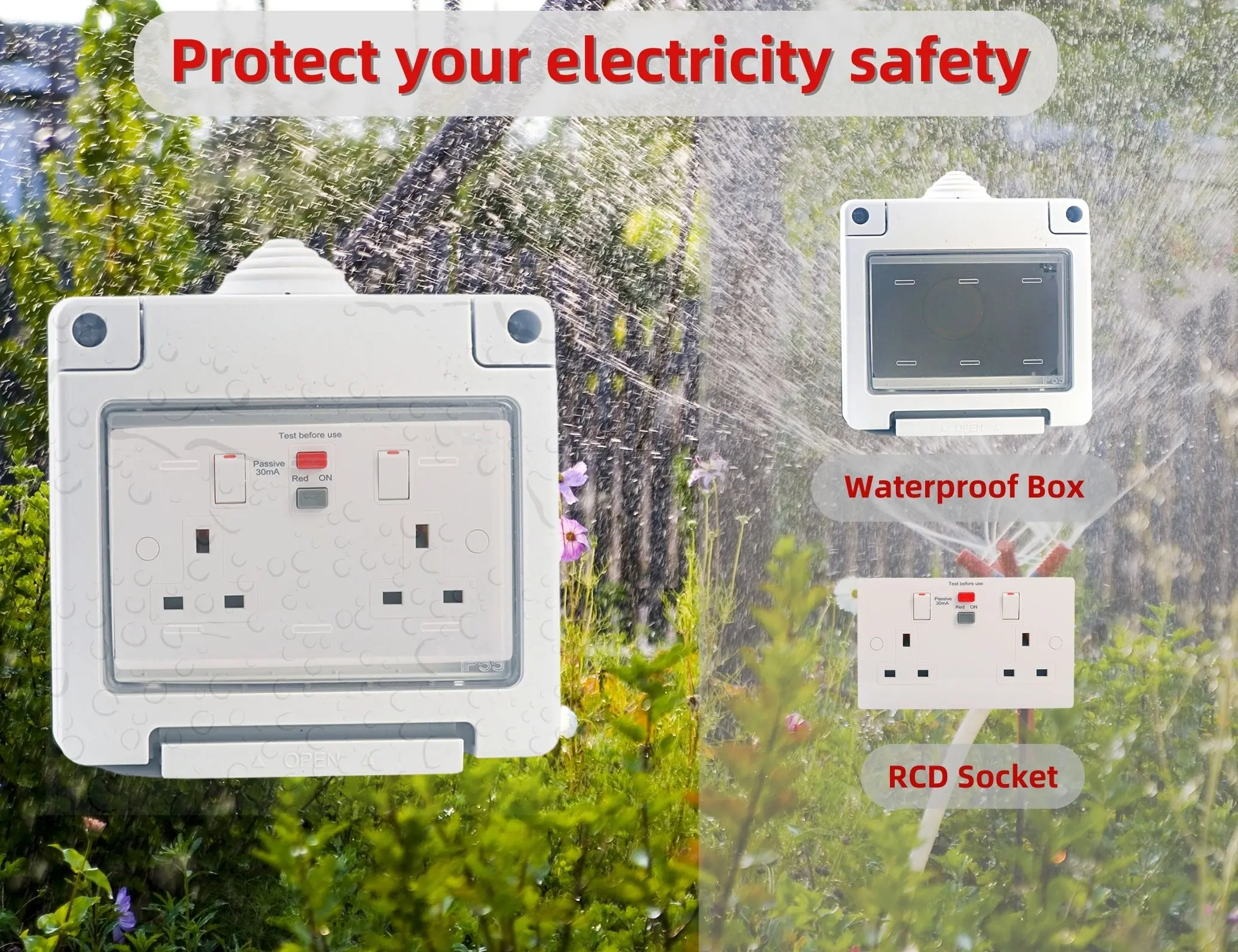 2gang Weatherproof Socket With Rcd 13a Electric Rcd Protected Socket