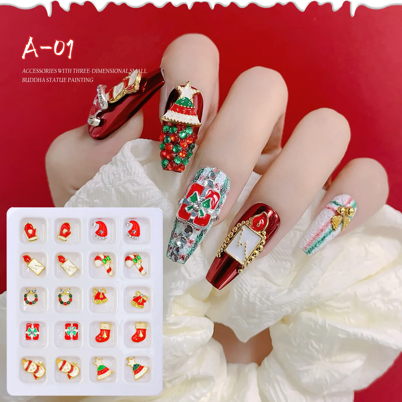 20 Pcs Mixed Design Bling Metal 3d Deer Snowman Metal Alloy Nail Art