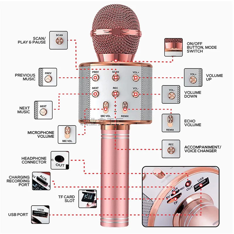 Multifunctional 858 Wireless Blue Tooth Microphone Handheld Microphone Come With Audio One Kgobo Mobile Kids Singing Microphone