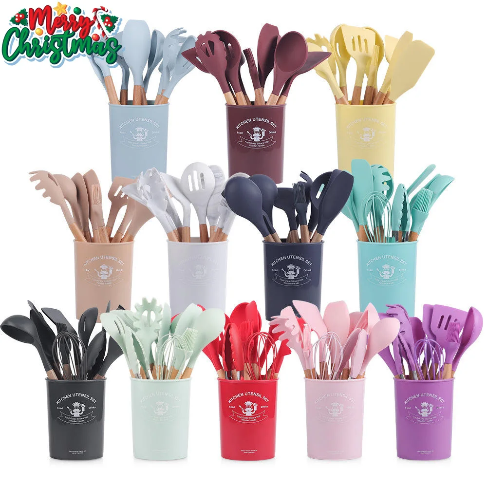 Hot Sale 9 Pcs Non Stick Kitchen Teak Wood Cook Tools Set Spoon Spatula Kitchen Acacia Wooden Cooking Utensils Set