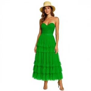 Women's Asymmetric Neck Solid Woven Maxi Dress Lace Bodice Tiered Ruffles Sheer Layer Skinny Fit Cute Sweet Design for Party