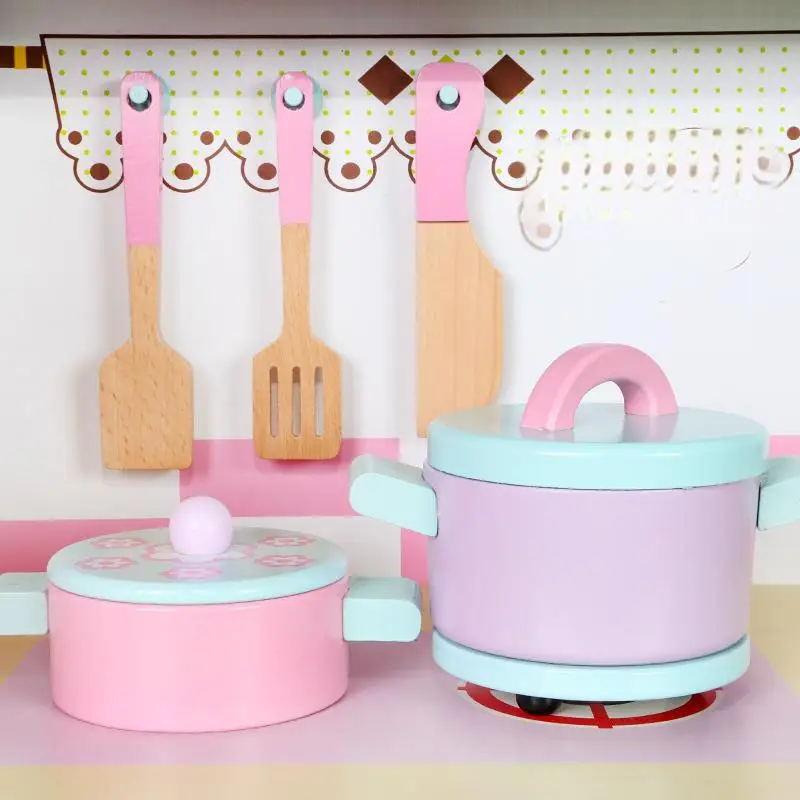 Multi-functional Refrigerator Kitchenware Cooktop Combination Classic Wood Furniture Refrigerator Toys for Kids Boys & Girls