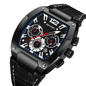 SKMEI 9357 New Fashion Quartz Stainless Steel Glass Watch Business Leather Strap Waterproof Round Stopwatch Antique Luxury Style