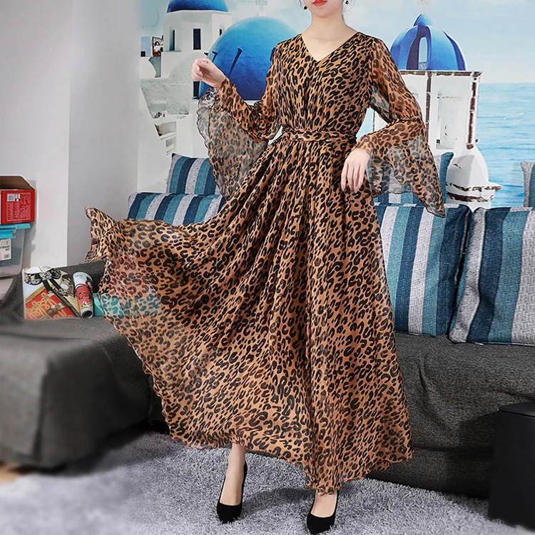 Leopard Print Flare Sleeve Maxi Dress Summer Holiday Beach Boho Dresses  Plus Size Women Long Sleeve Causal Dress Vestidos Robe - Buy Plus Size Hot  Sale Vacation Hawaii Easter Dress For Women,Floral