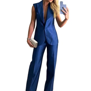 Boutique Wholesale Autumn Women's Set New European and American Fashion Backless Silk Vest Top Above Knee Casual Pants