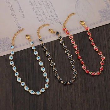 Waterproof high quality minimalist personalized gold plated evil eye stainless steel bead chain bangle bracelets women jewelry
