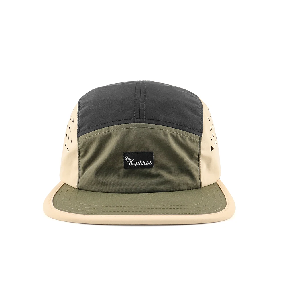 Custom Logo Unstructured Perforated 5 Panel Hat Waterproof Snapback Running Camp Hat Quick Dry Cycling Mountaineering Camp Cap
