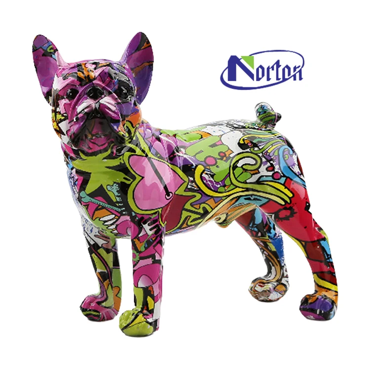 Simple Creative Color Life Size Fiberglass French Bulldog Resin Dog