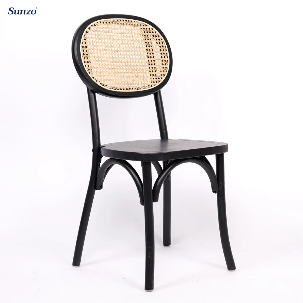 Black Wooden Cross Back Chair Rattan Dining Chair