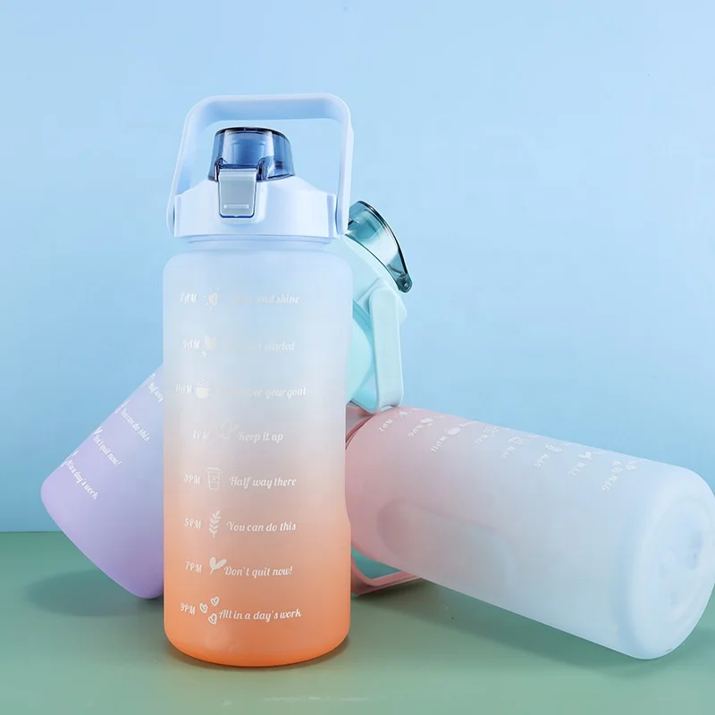 Beeman Hot Sale Matte Gradient Sublimation Plastic Sport Motivational Bpa Big 1l 2l Water Bottle With Time Marker Straw