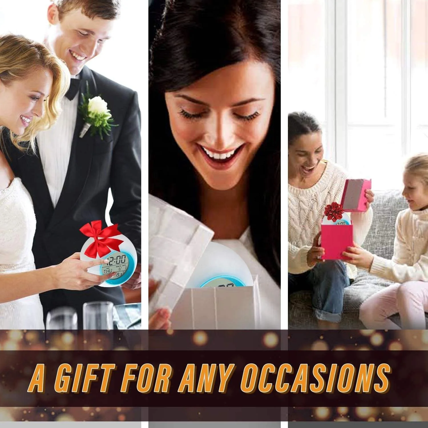 LED Digital Kids Wake up Alarm Clock 7 Colors Ambient Night Light Alarm Clock for Bedroom