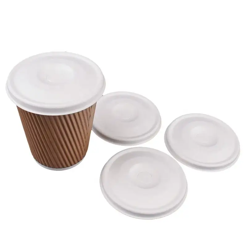 Bagasse Cover Compostable Cups Biodegradable Disposable Sugar Cane Pulp Paper Cup Lid Large Open Dome Lids