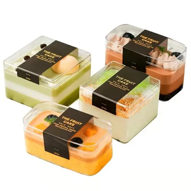 Wholesale Custom Transparent Square Ps Plastic Tiramisu Dessert Container Pastry Packaging Box