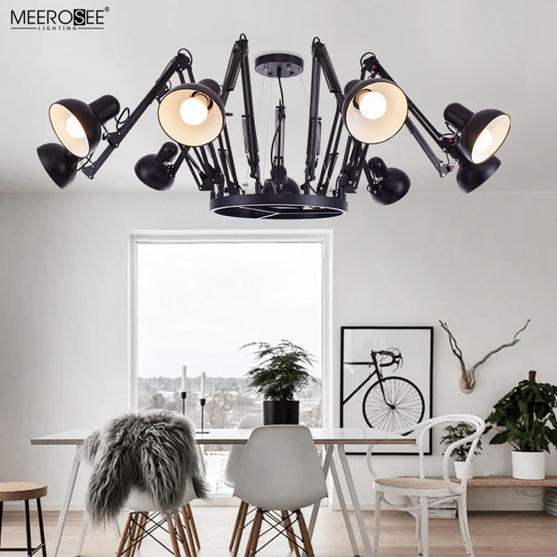 Meerosee Modern Black finish Industrial style Pendant Light Living Room Vintage Chandelier Lighting Fixture MD86776