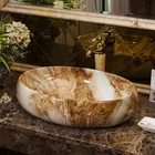 Luxury dining room solid surface stone design table top oval face hand wash basin marble ceramic bathroom sink