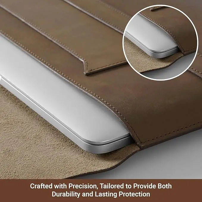 product leather laptop sleeve compatible for 13 14 inch laptops full grain cow waterproof protective for school travel work-30