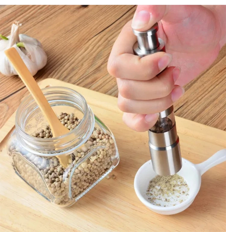 Wholesale Kitchen Mini Spices Thumb Press Pepper Grinder Manual Pepper Mill Stainless Steel Salt And Pepper Grinder Set