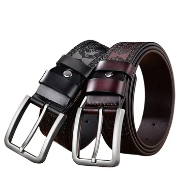 2024 Hot Selling Pin Buckle Belt Vintage Fashion Leather Belt Embossed Pattern Vintage Carved Men's Genuine Leather Belt