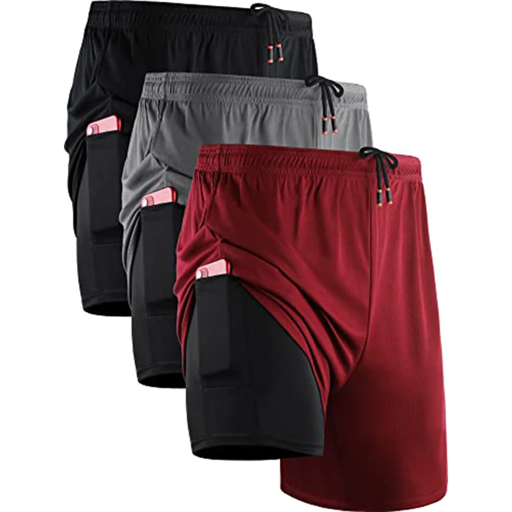 Custom Phone Pocket Gym Workout Sports Quick Dry Mens Sweat 2 in 1 Print Polyester Mesh Shorts Running Pants&Shorts392_voghion.com