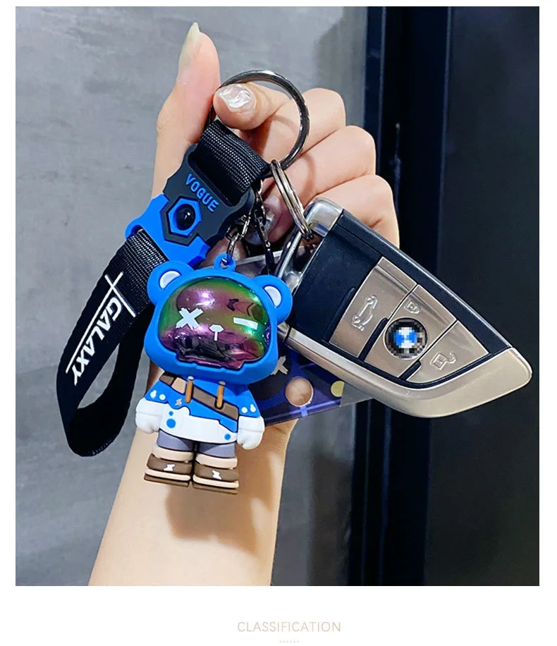 Fun original trendy cool bear keychain cartoon bag pendant vehicle-use chain pendant gift wholesale