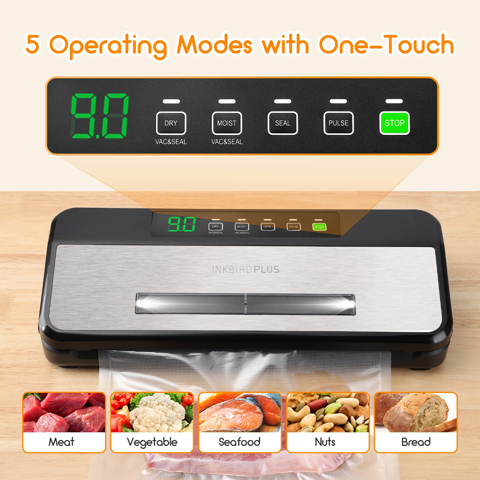 Sigillatrice Sottovuoto INKBIRD Automatica | INK-VS03 Con Taglierina, Display E 5 Modalità - Perfetta Per Conservare Il Cibo A Lungo