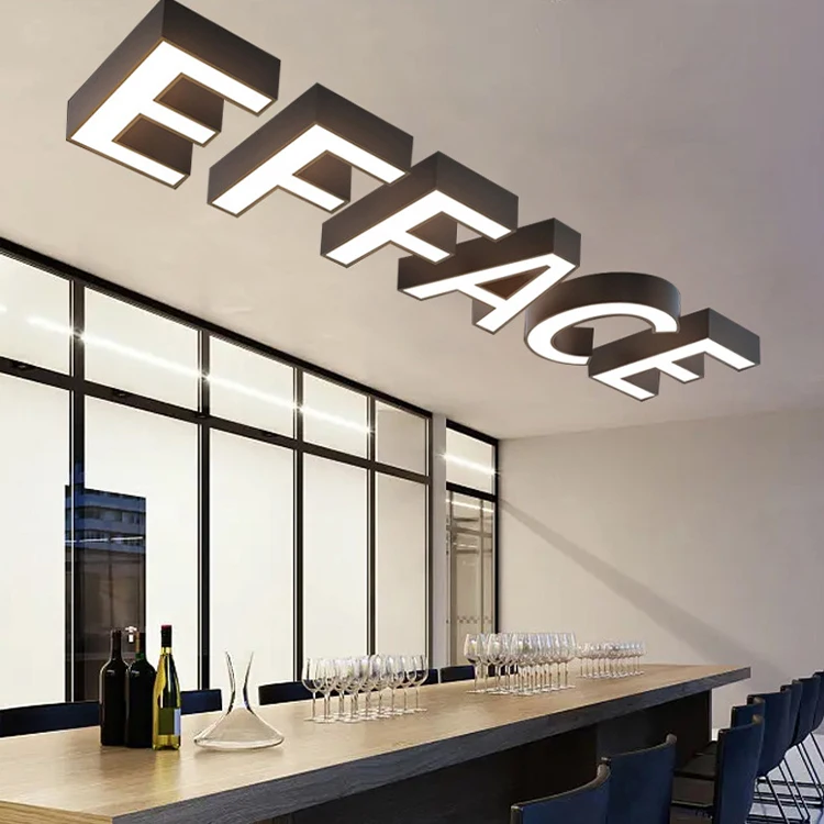 Modern Style Letter Shape LED Number/Letter Light Customizable Iron Base Pendant Ceiling for Restaurant Bar 4S Store Supermarket