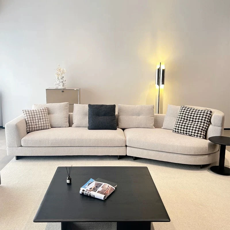 Designer Special Shaped Modern Sofa High End Elegant Large Villa Wooden Living Room Sofa Light Luxury Line Fabric Sofa for Home