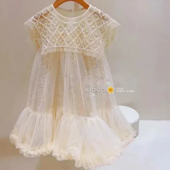 Girls' Dress Heavy Beaded Vest fairy Dress for Little Girls Princess Birthday Dress
