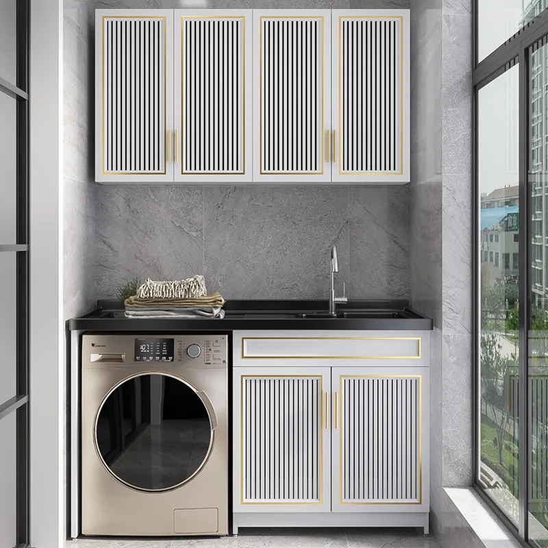 Modern Stainless Steel Design Counter Basin Washboard Space Aluminum Laundry Pool Single Cabinet for Hotel Closet Balcony Wash