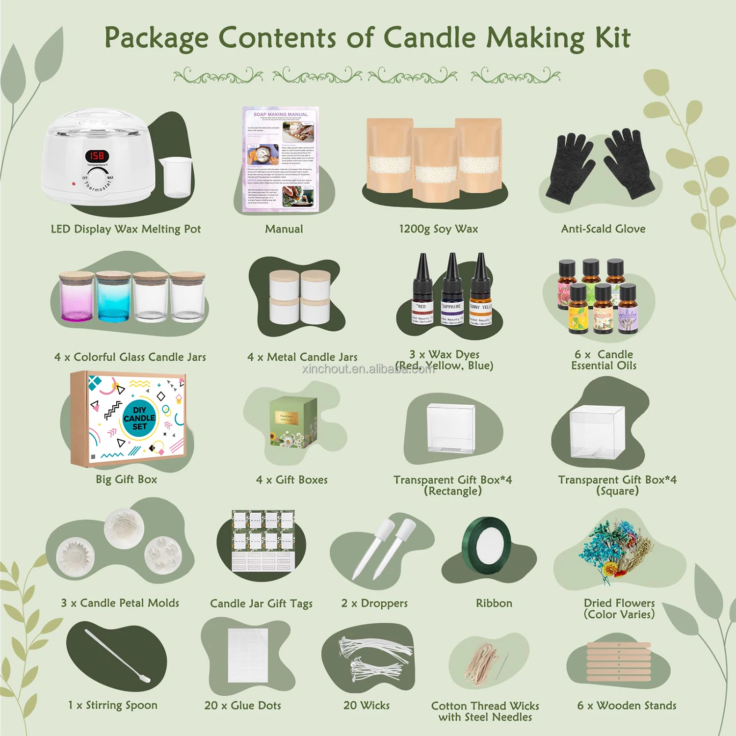 Candle Making Kits for Adults Beginners 91PCS 1200g Wax DIY Candle Making Kit with Electric Wax Melter Pot All in Kit