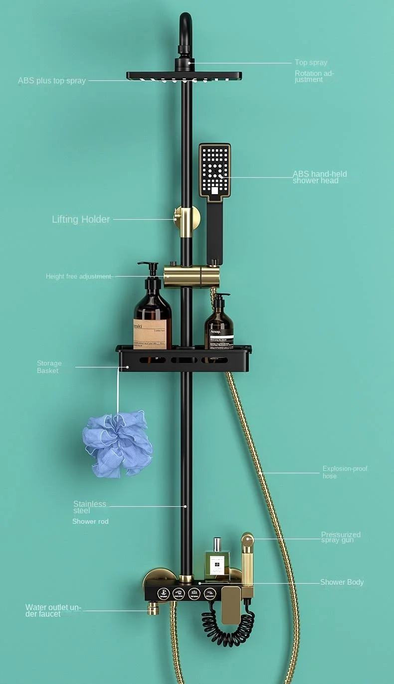 Bathroom Shower System Set With Bidet Faucet Black Gold Hot And Cold