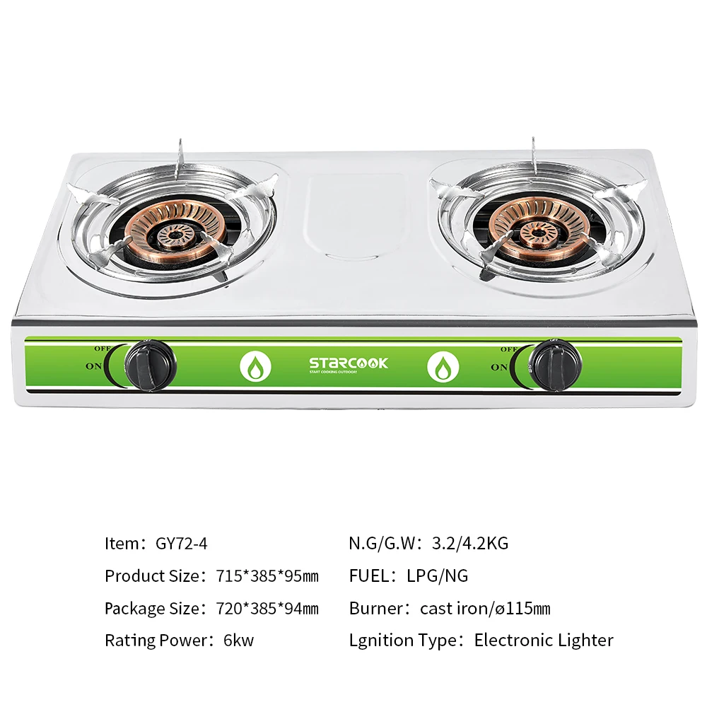Stainless Steel Double Burner Gas Stove Cooktop Butane Cooktops - Main Image