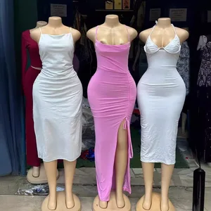 2026 New High Women's Elegant Maxi Dress Sexy Chiffon Formal Party Wear for Spa Girls XS Washable Natural Waistline Plain Dyed