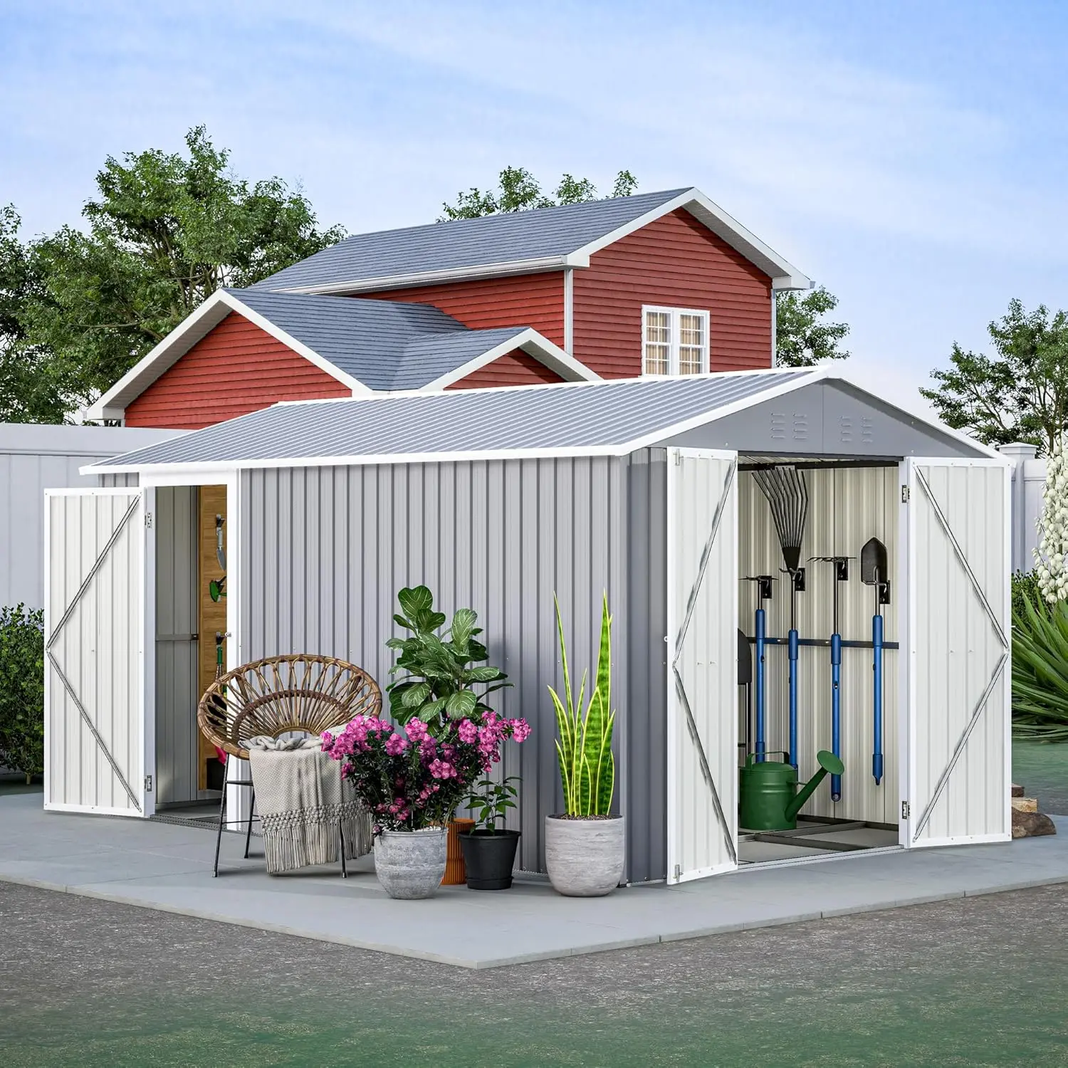 10FT X 8FT Outdoor Storage Sheds, Metal Waterproof Tool Sheds With