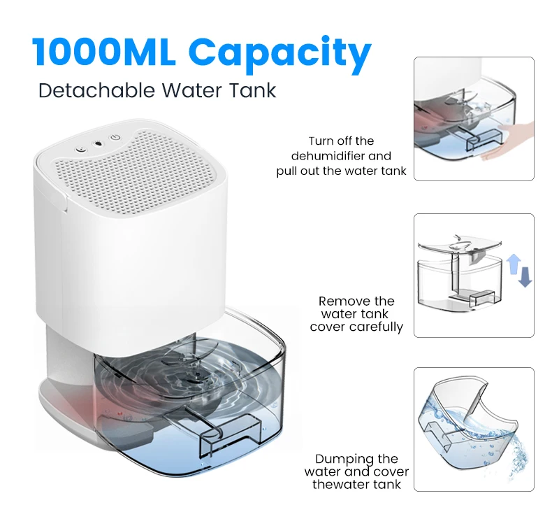 Dehumidifiers For Wet Weather Drying 350ml/d Mini Dehumidifier 1l Water Tank Portable