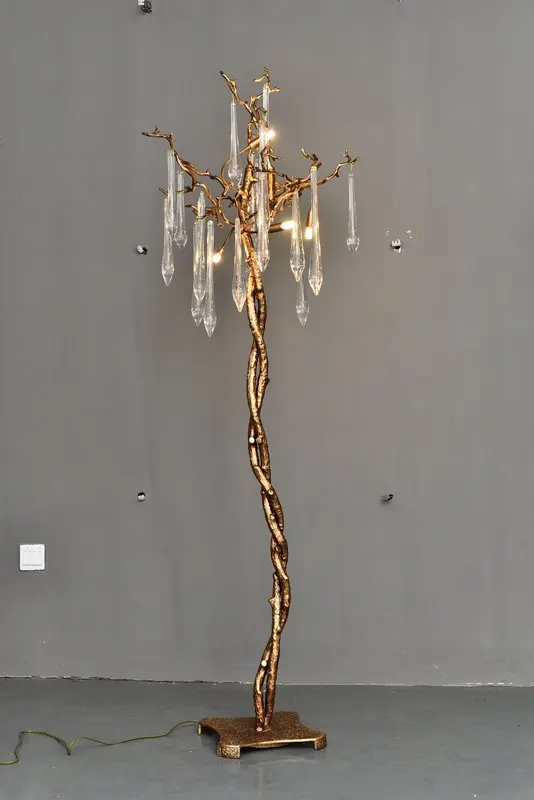 Meerosee Copper Crystal Light Chandelier Standing Lamp Luxury Floor Lamp MD87040