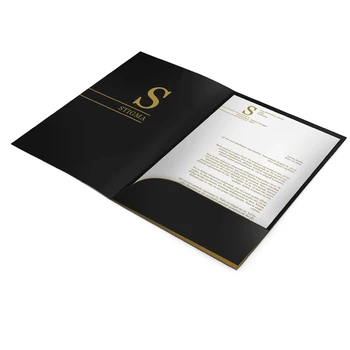 Custom Black Presentation Card Pockets Folders Printing Customised A4 Corporate File document Folder