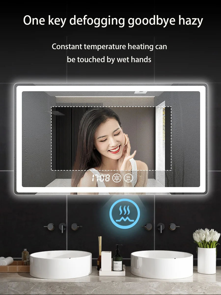 Wholesale modern bath new design custom wall led makeup smart vanity mirror with lights factory