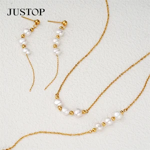 Wholesale Custom PVD 18K 24K Gold Natural Pearl Shell Freshwater Earrings Bracelet Fashion Jewelry Necklace Pearl