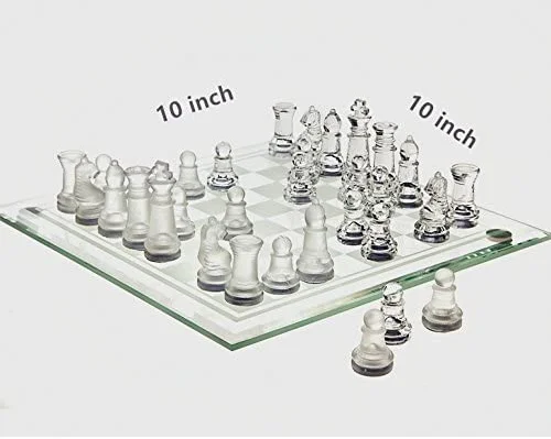 Gioco Degli Scacchi Con Base In Vetro – 25x25 Cm – Design Elegante, Pezzi Inclusi, Idea Regalo