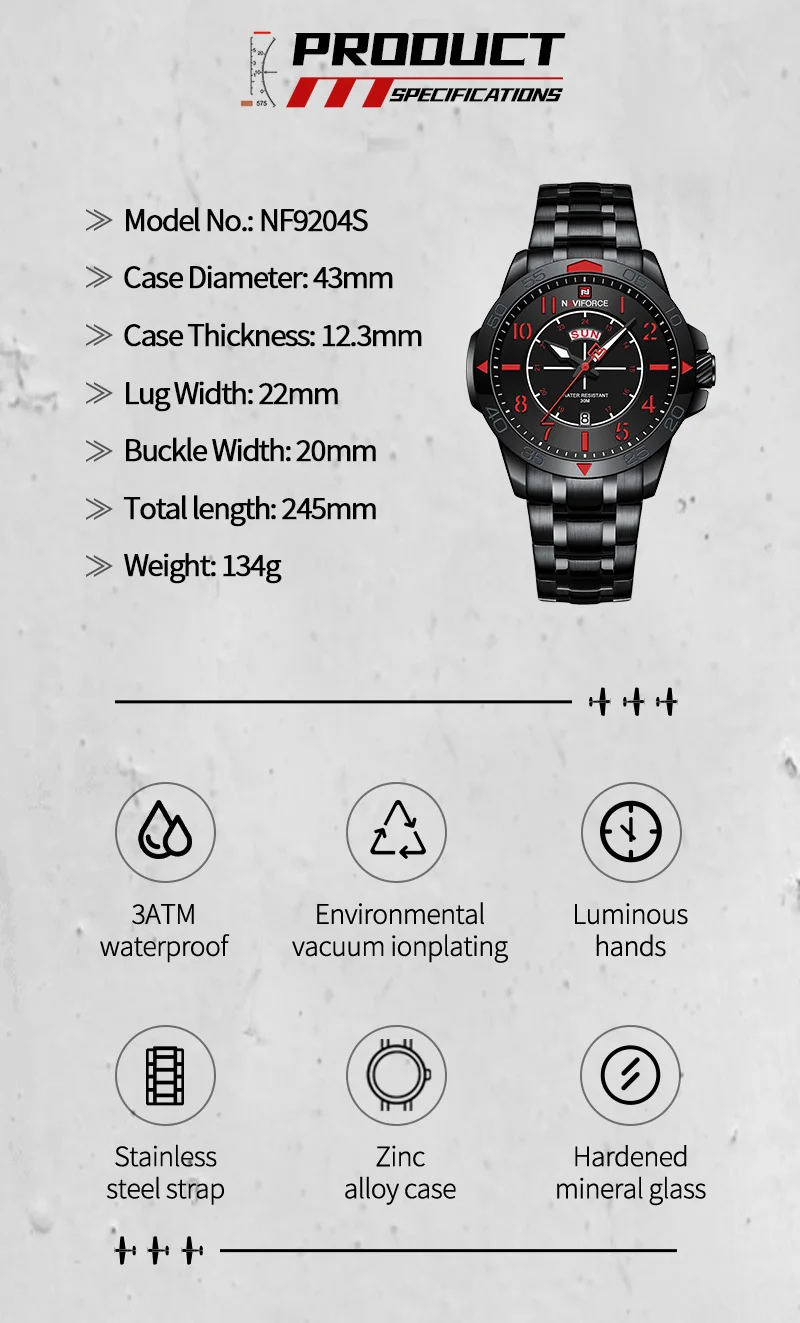 NAVIFORCE 9204S BRB 2023 OEM Custom logo Design Luxury Men Sport Watch Waterproof Quartz Wristwatch for Men Relojs